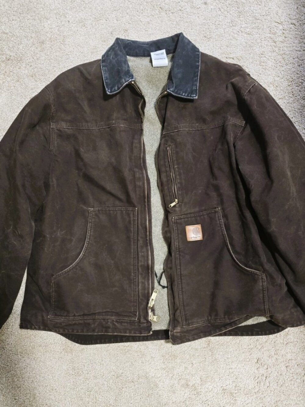 Vintage 2003 Carhartt C61 Sherpa Lined Duck Jacket Dark Brown 2XL